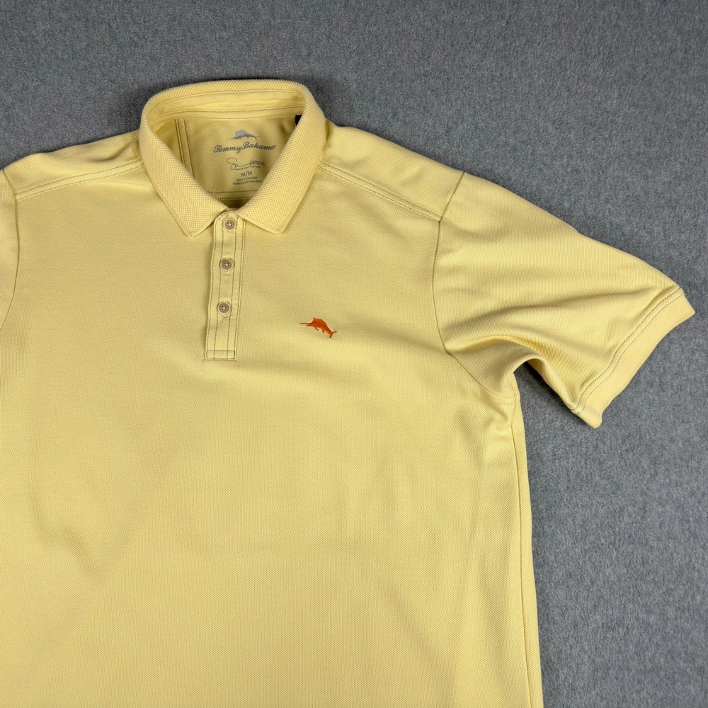 Tommy Bahama Polo Shirt Mens M Yellow Supima Cotton Marlin Short Sleeve